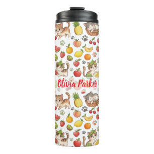 Garrafa Térmica Gatos Caprichosos Personalizados & Frutas de Verão