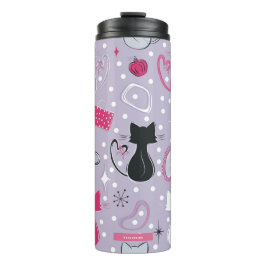 Garrafa Térmica Gatos De Coração Púrpura Do meio século