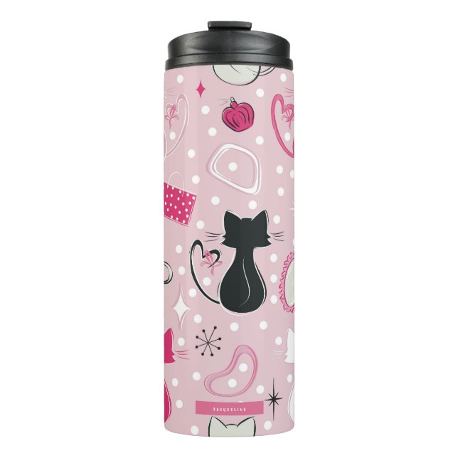Garrafa Térmica Gatos de Coração Rosa de meio século (Frente)