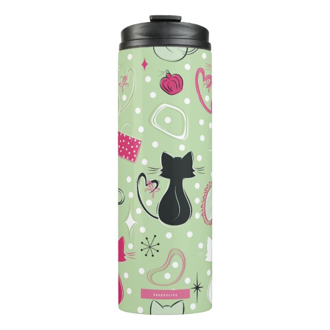 Garrafa Térmica Gatos do Coração Verde do meio século (Frente)