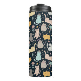 Garrafa Térmica Gatos e Flores Design Tumbler térmico