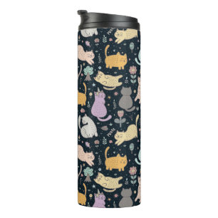 Garrafa Térmica Gatos e Flores Design Tumbler térmico