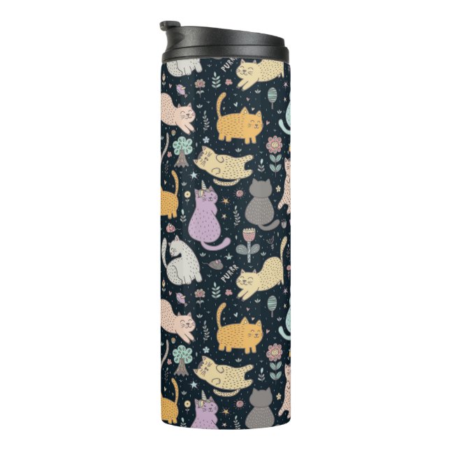 Garrafa Térmica Gatos e Flores Design Tumbler térmico (Rotação à direita)