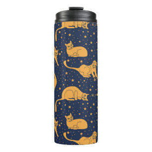 Garrafa Térmica Gatos engraçados, estrelas, padrão espacial.
