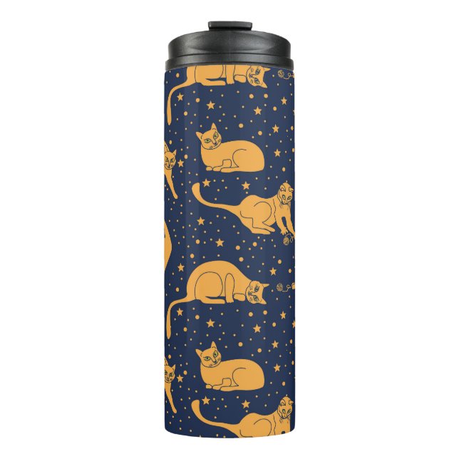 Garrafa Térmica Gatos engraçados, estrelas, padrão espacial. (Frente)