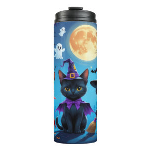 Garrafa Térmica Gatos Negros Pumpkin Halloween Engraçado