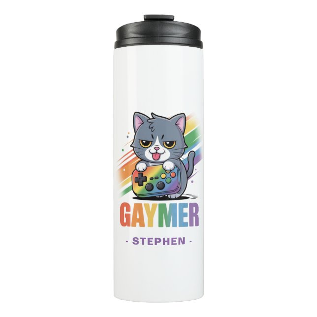 Garrafa Térmica Gaymer - Gato de Jogos Arco-Íris com Console | LGB (Frente)
