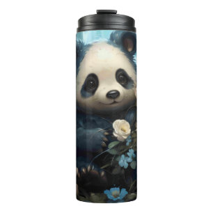 Garrafa Térmica Gentil Urso Panda Entre Rosas Selvagens
