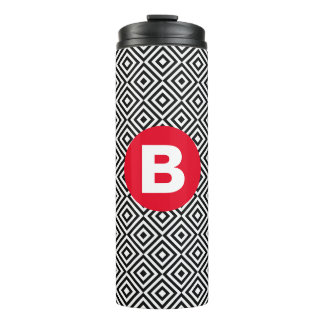 Garrafa Térmica Geometric Black and White Pattern Red Monogram