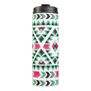 Garrafa Térmica Geométrico étnico, com cor aquosa pintada à mão