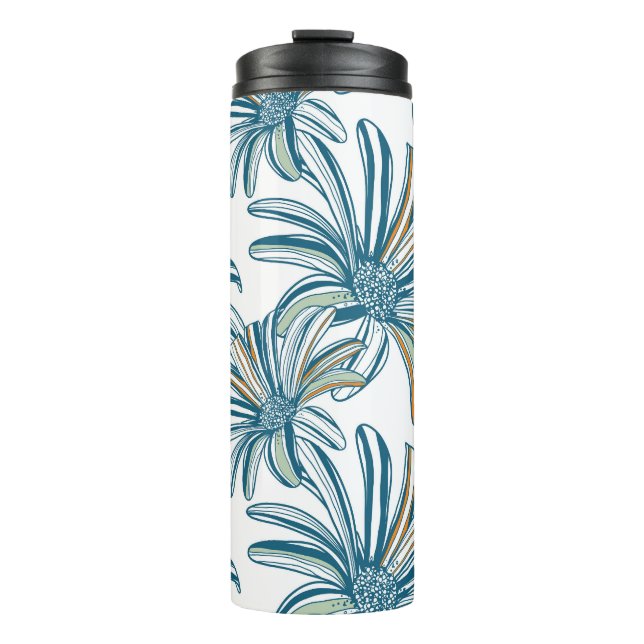 Garrafa Térmica Gerbera Flowers, Vintage Seamless Design. (Frente)