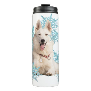 Garrafa Térmica German shepherd branco deitado nos flocos de neve