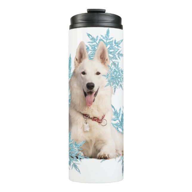 Garrafa Térmica German shepherd branco deitado nos flocos de neve (Frente)