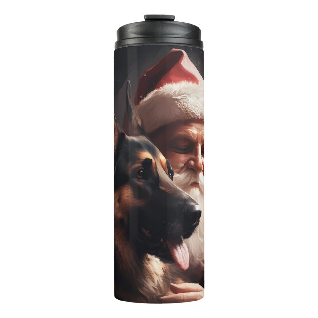Garrafa Térmica German shepherd com Papai Noel Natal Festivo (Frente)