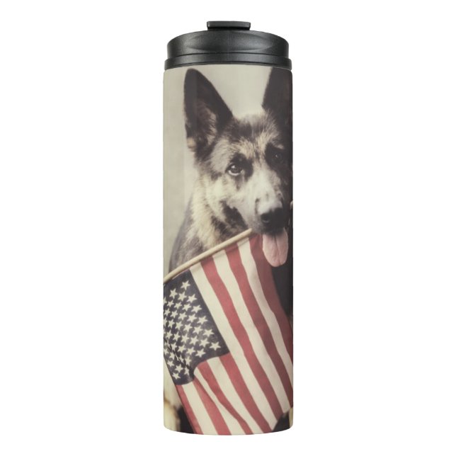 Garrafa Térmica German shepherd com Sinalizador dos EUA (Frente)