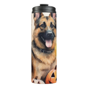 Garrafa Térmica German shepherd De Halloween Com Abóboras Assustad