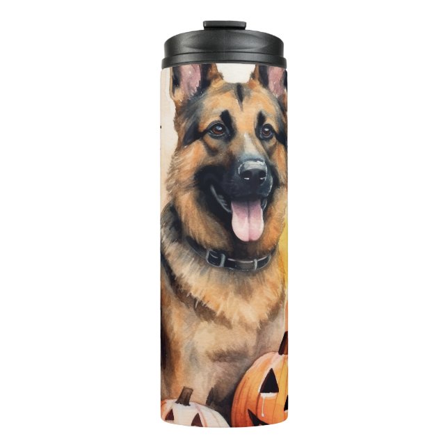 Garrafa Térmica German shepherd De Halloween Com Abóboras Assustad (Frente)