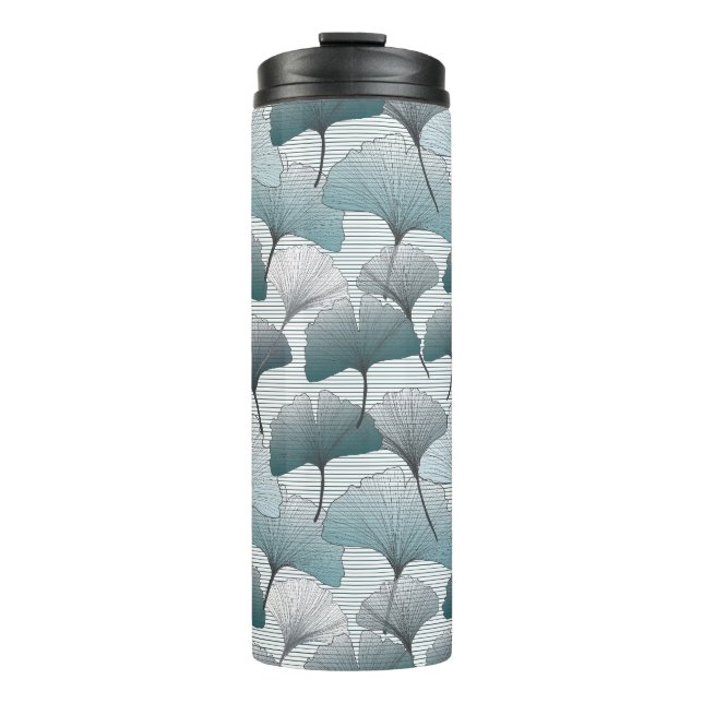 Garrafa Térmica Gingko Biloba, padrão azul perfeito. (Frente)
