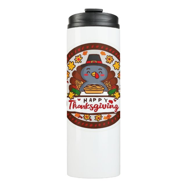 Garrafa Térmica Gira Kawaii Turquia - Feliz Dia de Ação de Graças  (Frente)