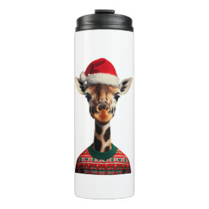 Garrafa Térmica Girafa com Santa Hat Natal Safari Xmas Safar