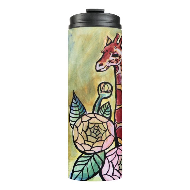 Garrafa Térmica Girafa e flores Girafas ilustram floral (Frente)