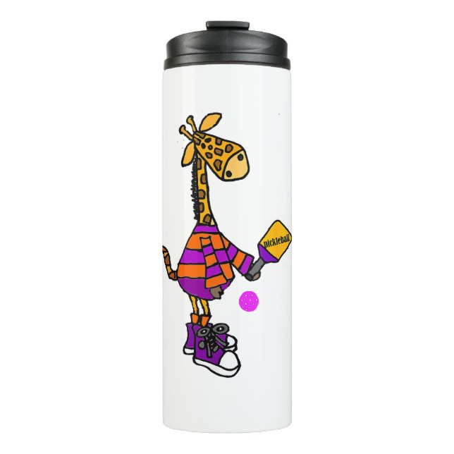 Garrafa Térmica Girafa Engraçada Jogando Pickleball (Frente)
