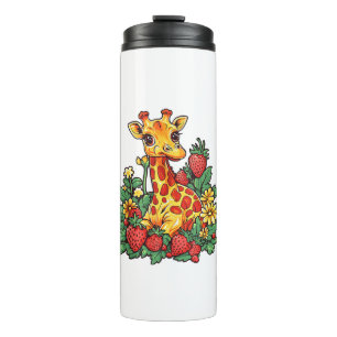 Garrafa Térmica Girafa Morangos e Flores Gira Gráfica Cuta