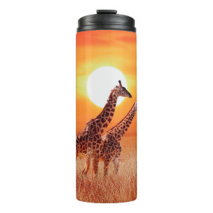 Garrafa Térmica Girafa na savana africana contra o backdro
