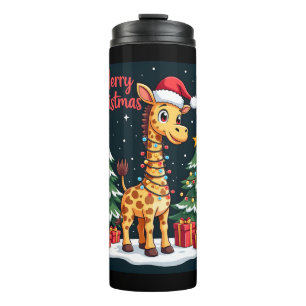 Garrafa Térmica Giraffe Feliz Papais noeis de Luz de Árvore de Nat