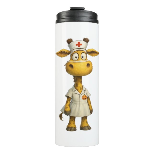 Garrafa Térmica Giraffe Nurse Cartoon - Whimsical Healthcare Hero (Frente)
