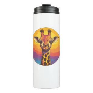 Garrafa Térmica Giraffe Sunset Colorful Wildlife Illustration