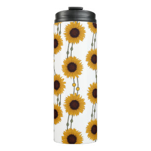 Garrafa Térmica Girassóis Amarelos em Listras Florais Retro Art No