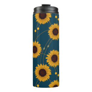 Garrafa Térmica Girassóis amarelos florais retro Art Nouveau aleat