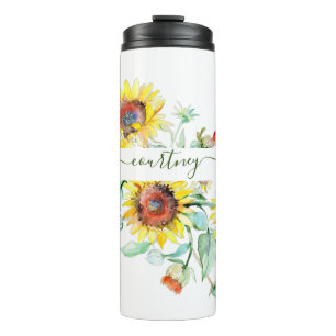 Garrafa Térmica Girassóis aquarela personalizados   