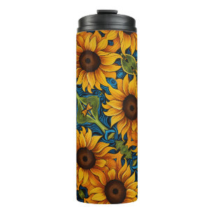Garrafa Térmica Girassóis Floral moderno desgastado