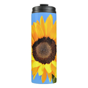 Garrafa Térmica Girassol Amarelo contra Sol no Céu Azul - Verão