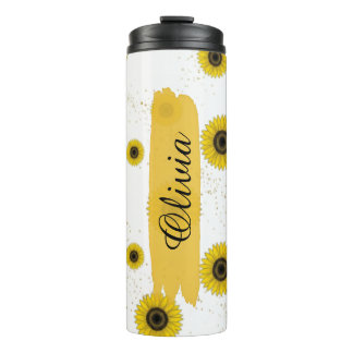 Garrafa Térmica Girassol Branco Personalizado Termo de 16oz