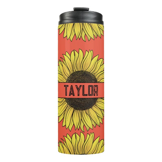 Garrafa Térmica Girassol em Monograma de Fundo Sólido (Frente)