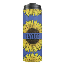 Garrafa Térmica Girassol em Monograma de Fundo Sólido