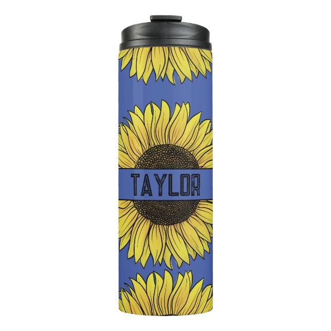 Garrafa Térmica Girassol em Monograma de Fundo Sólido (Frente)