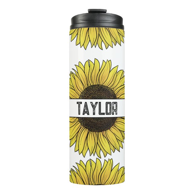 Garrafa Térmica Girassol em Monograma de Fundo Sólido (Frente)