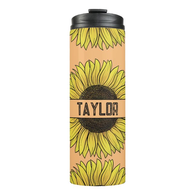 Garrafa Térmica Girassol em Monograma de Fundo Sólido (Frente)