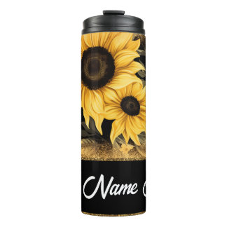 Garrafa Térmica Girassol Personalizável e Tumbler Glitter