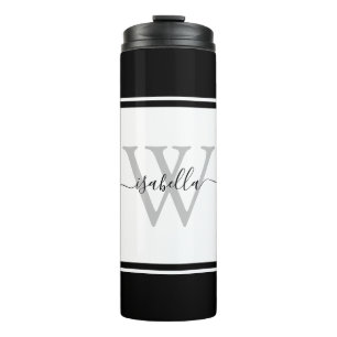 Garrafa Térmica Girly Modern Trendy Monograma Script Black White