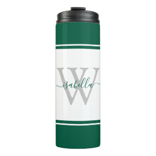 Garrafa Térmica Girly Modern Trendy Monograma Script Emerald Green