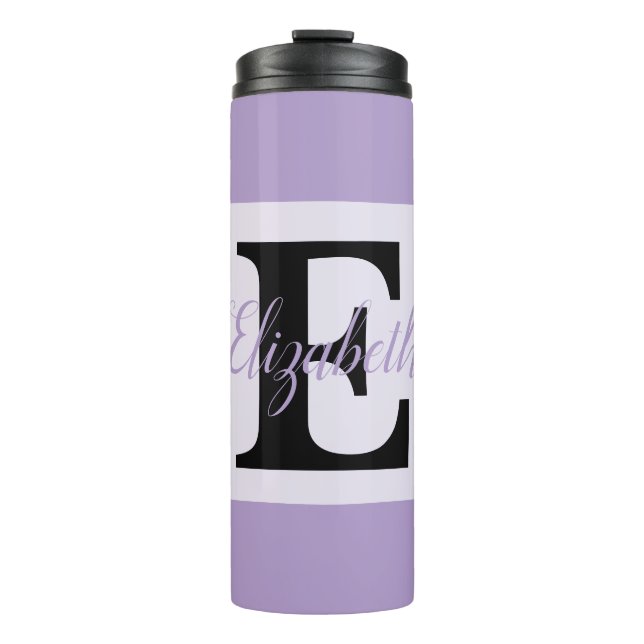 Garrafa Térmica Girly Monogramas e Nome roxo rosa Bagagem (Frente)