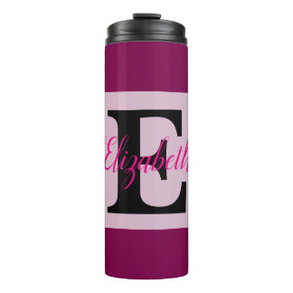 Garrafa Térmica Girly Monogramas e Nome roxo rosa Bagagem