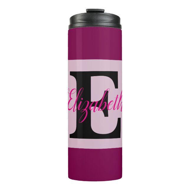 Garrafa Térmica Girly Monogramas e Nome roxo rosa Bagagem (Frente)