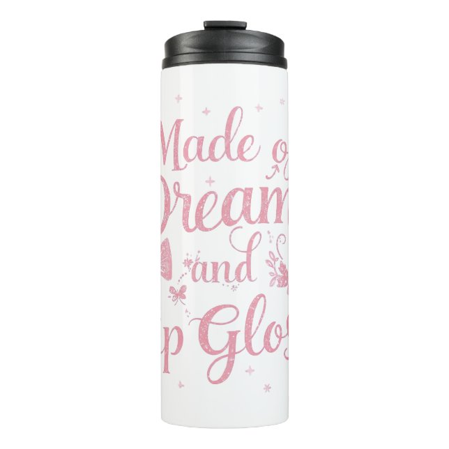 Garrafa Térmica Girly Pink Bow "Dreams and Lip Gloss" Quote (Frente)