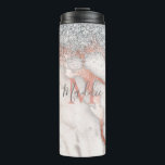 Garrafa Térmica Girly Rosa Dourada Silver Marble Monogramed Nome<br><div class="desc">Garota Rosa Dourada Marble com um toque de brilho prateado, sua inicial e nome.</div>